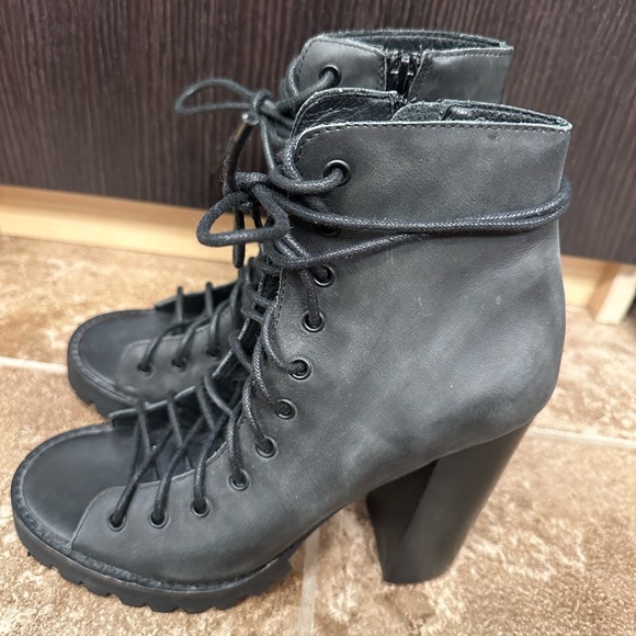 New Boots Jeffrey Campbell Palermo Zip Lace Up 7M Free People distressed black - Picture 5 of 8